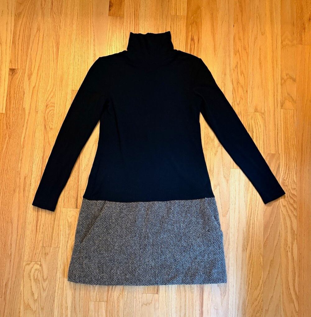 Theory Women’s Fall Dress Turtleneck Long Sleeve Mini Wool BlackGray Wool Size S